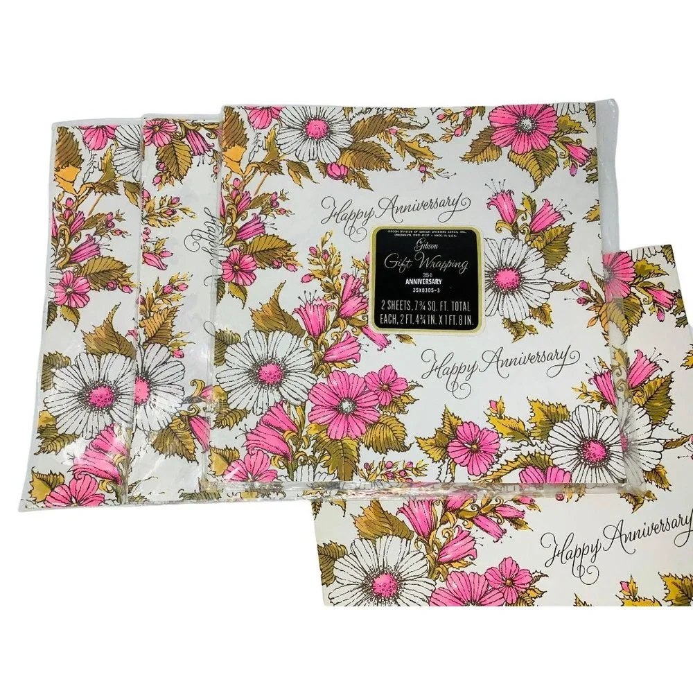Vintage Happy Anniversary Wrapping Paper Gibson Deadstock Gift Wrap
